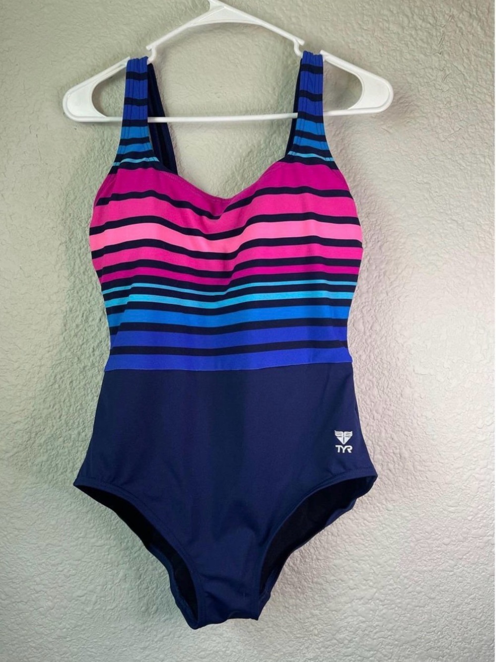 TYR Navy, Pink & Blue Striped Women’s One-Piece Swimsuit